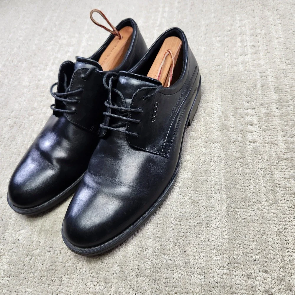 ECCO Helsinki Men Black Leather Derby Dress Shoes 45 Extra Width 050134-01001